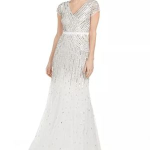 Adrianna Papell Cap-Sleeve Beaded Sequined Gown
